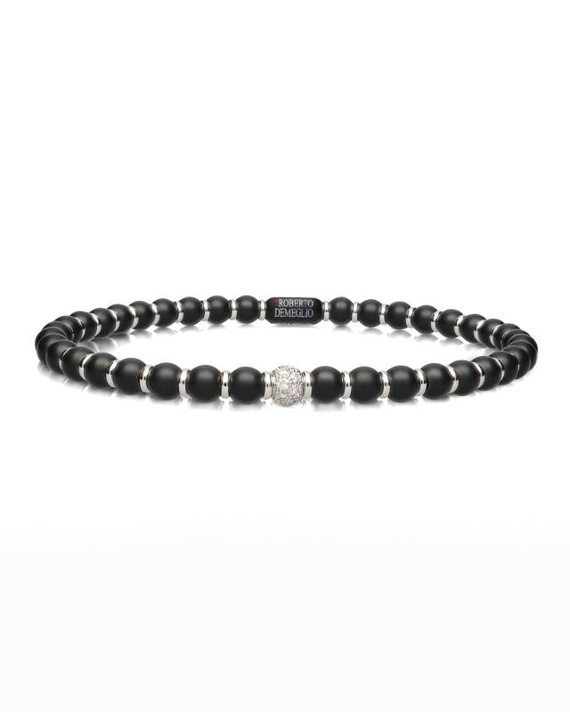 Sfera Ceramic and 18K White Gold Diamond 1-Bead Stretch Bracelet, Black